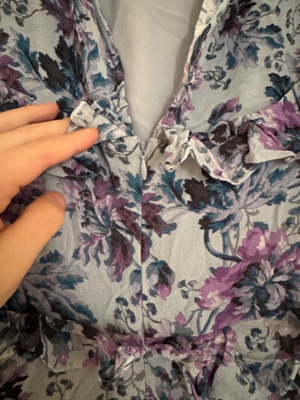 Sundance Blue Floral Dress – Size Small | High Neck Ruffle | Boho Romantic - Picture 7 of 9